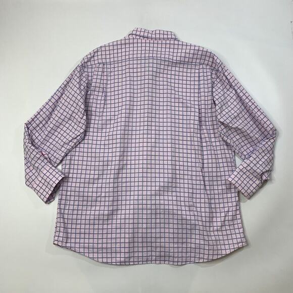 Tommy Bahama Shirt Mens 17 Pink Royal Blue Check Windowpane Cotton Button Up - Picture 3 of 9